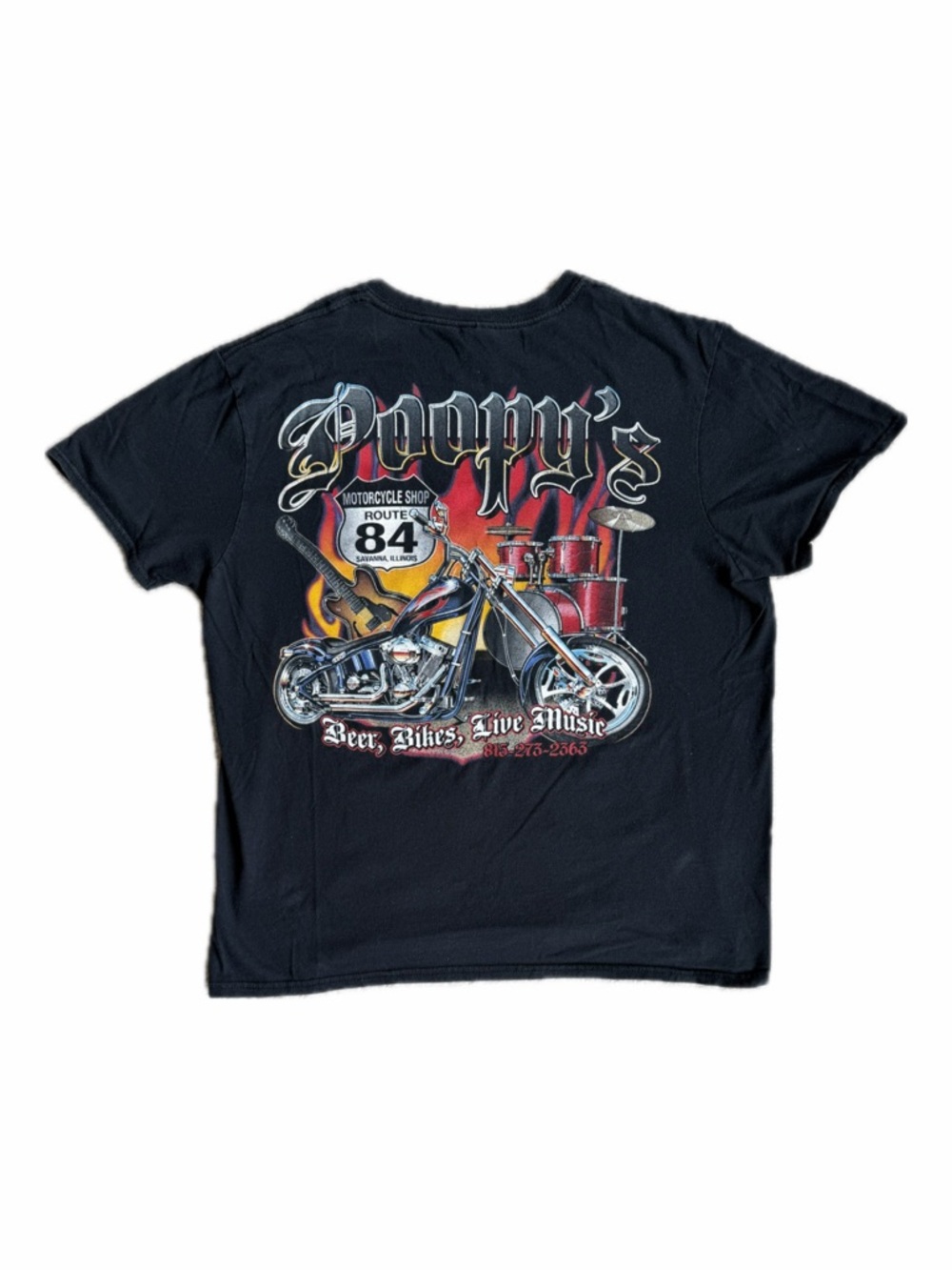 Y2K Poppy’s Motorcycle Shop Route 84 Biker Flames Graphic Tee — Size Large